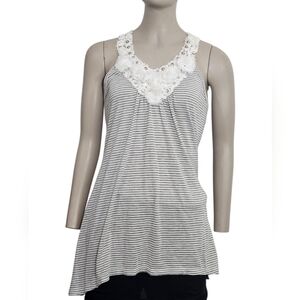 Chelsea & Violet Gray and White Striped Tank Top with Floral Detail